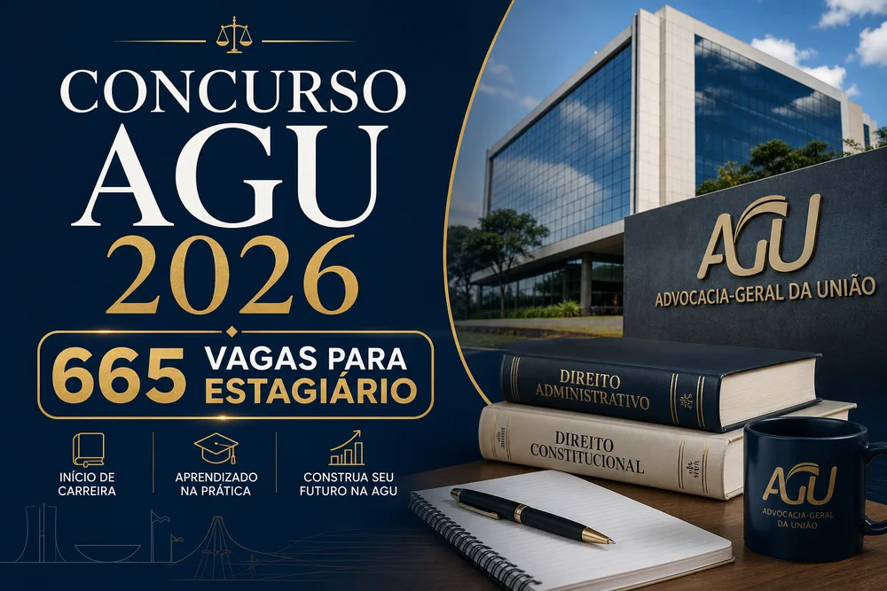 Concurso AGU 2026: 665 vagas para estagiário com salário até R$ 1.561